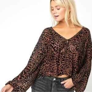 Free People Brown Animal Print Blouse